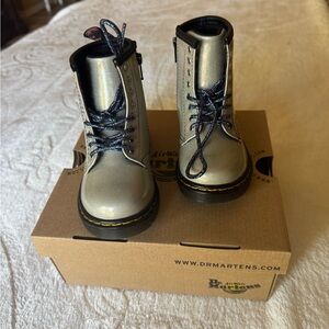 Dr. Martens Shiny Silver Kids Boots